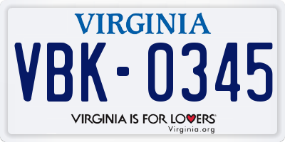 VA license plate VBK0345