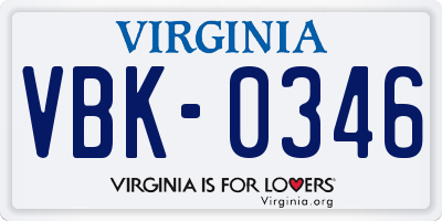 VA license plate VBK0346