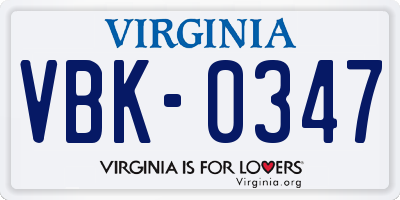 VA license plate VBK0347