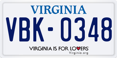 VA license plate VBK0348