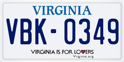 VA license plate VBK0349