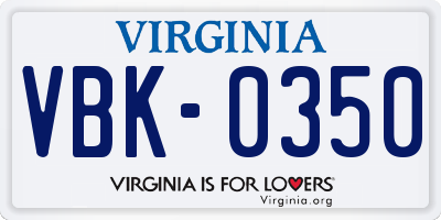VA license plate VBK0350