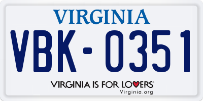 VA license plate VBK0351