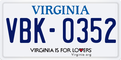 VA license plate VBK0352