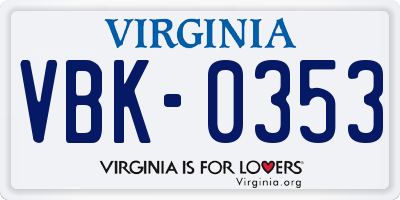 VA license plate VBK0353