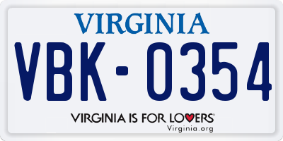 VA license plate VBK0354