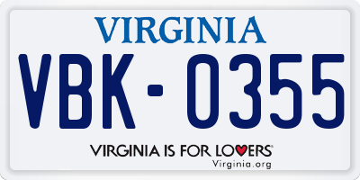 VA license plate VBK0355