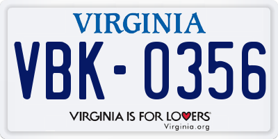 VA license plate VBK0356