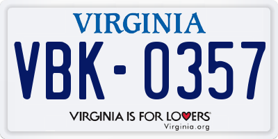 VA license plate VBK0357