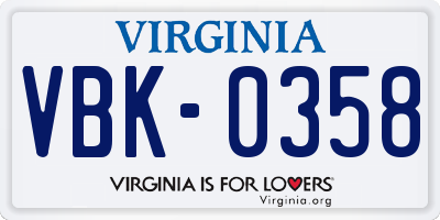 VA license plate VBK0358