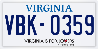 VA license plate VBK0359
