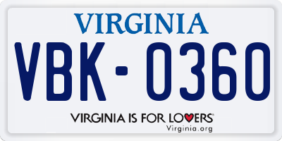 VA license plate VBK0360