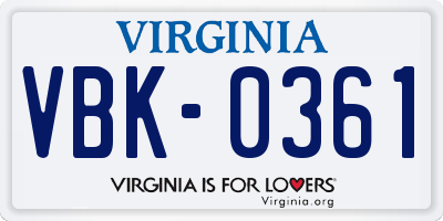 VA license plate VBK0361