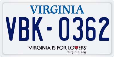 VA license plate VBK0362