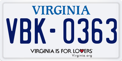 VA license plate VBK0363