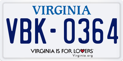 VA license plate VBK0364