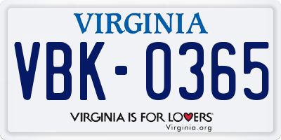 VA license plate VBK0365