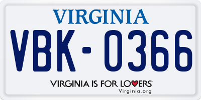 VA license plate VBK0366