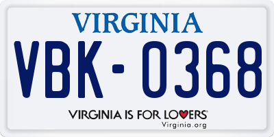 VA license plate VBK0368