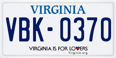 VA license plate VBK0370