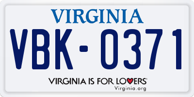 VA license plate VBK0371