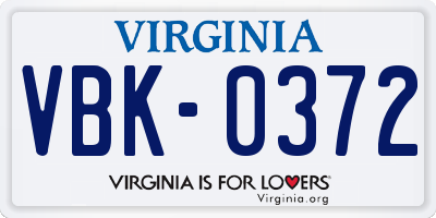 VA license plate VBK0372