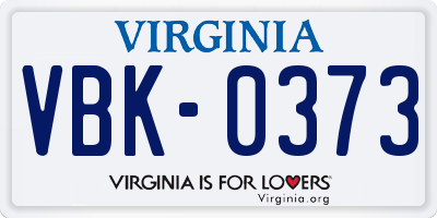 VA license plate VBK0373