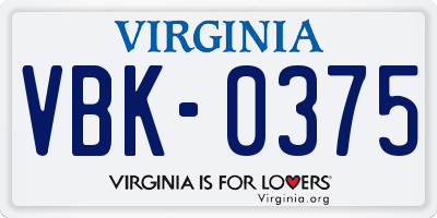 VA license plate VBK0375