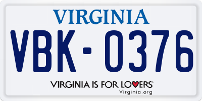 VA license plate VBK0376