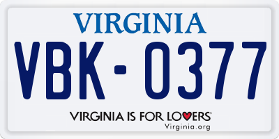 VA license plate VBK0377