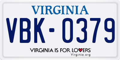 VA license plate VBK0379
