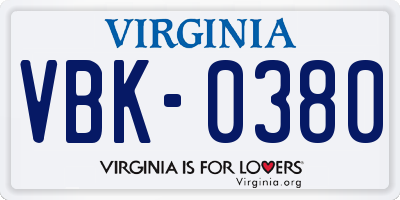 VA license plate VBK0380