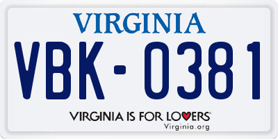 VA license plate VBK0381