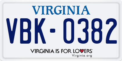 VA license plate VBK0382