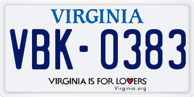 VA license plate VBK0383