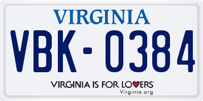 VA license plate VBK0384