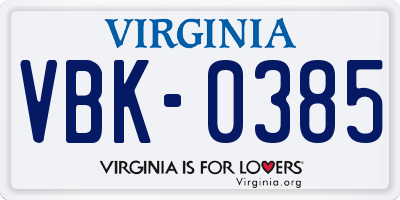 VA license plate VBK0385