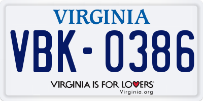VA license plate VBK0386