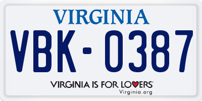 VA license plate VBK0387