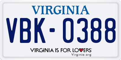 VA license plate VBK0388