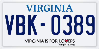 VA license plate VBK0389