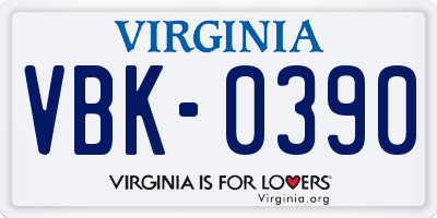 VA license plate VBK0390