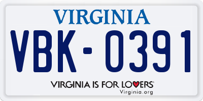 VA license plate VBK0391