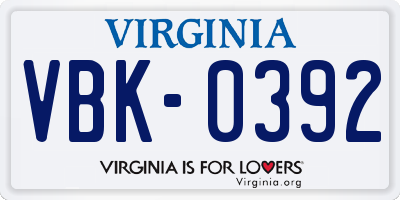 VA license plate VBK0392
