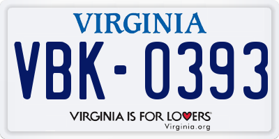 VA license plate VBK0393