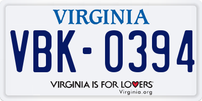 VA license plate VBK0394