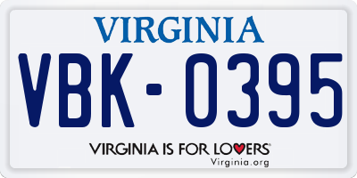 VA license plate VBK0395