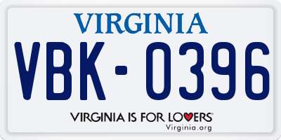 VA license plate VBK0396