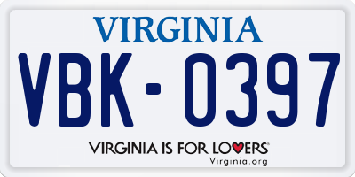VA license plate VBK0397