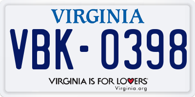 VA license plate VBK0398